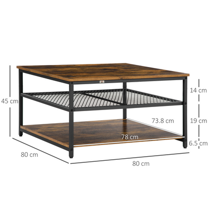 HOMCOM Industrial Coffee Table, Cocktail Table  Storage Shelves, Rustic Brown
