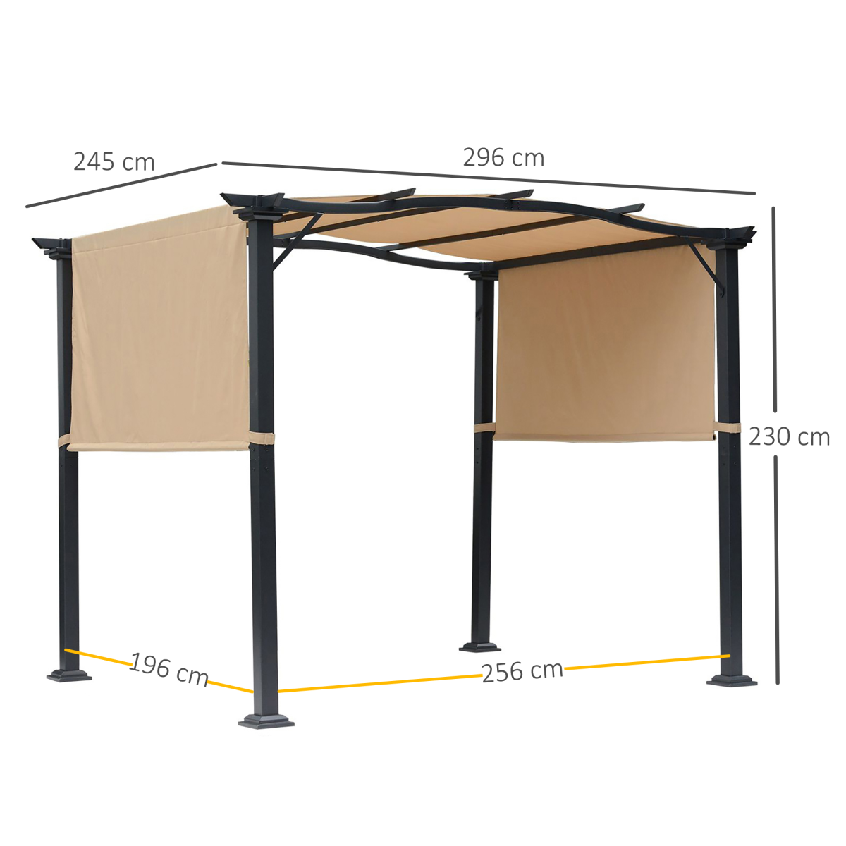 Retractable Pergola Garden Gazebo  3x2.45x2.3m, Khaki
