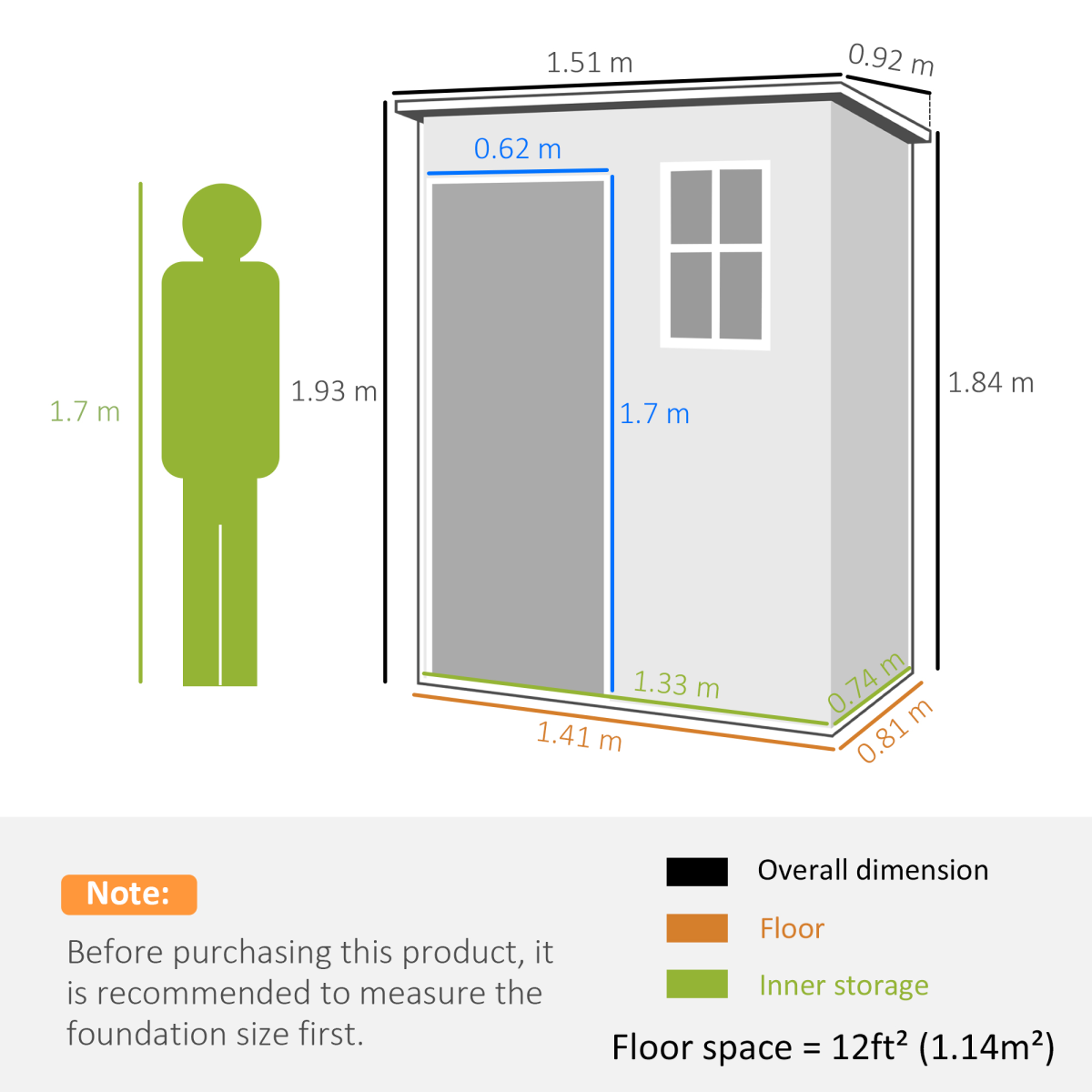 Outsunny 5' x 3' Garden Shed w/ Floor, Lockable Door, Window and Vent, Grey