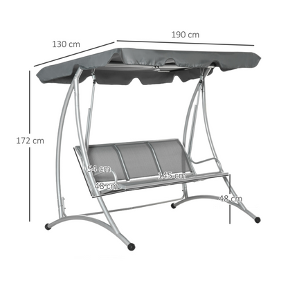 3 Person Steel Swing Chair & Adjustable Canopy  - Dark Grey