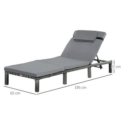 Garden Outdoor Rattan Furniture Patio Sun Lounger Recliner , Grey