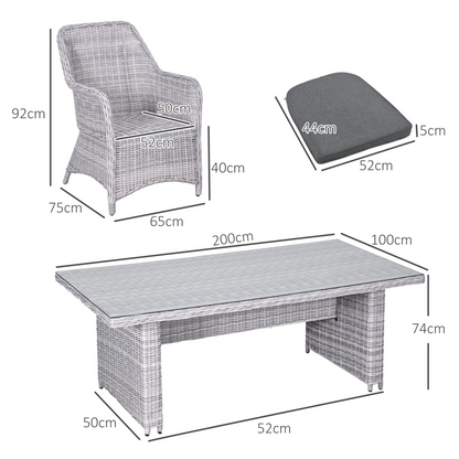 7 PCS Patio PE Rattan Wicker Dining Table Set Furniture w/ Tempered Glass