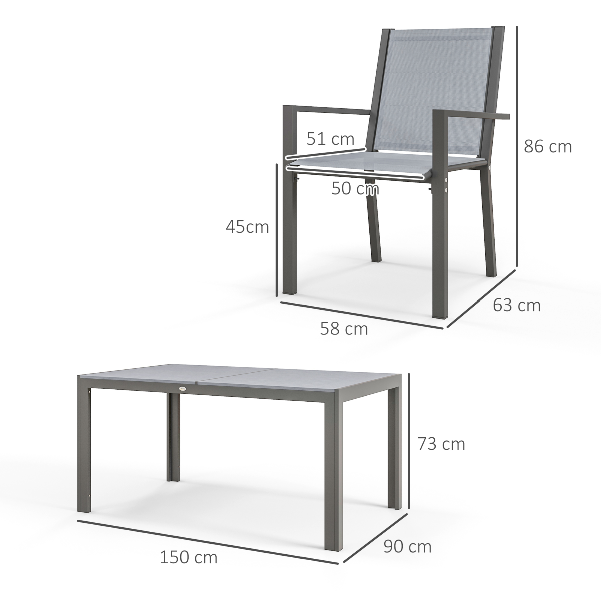 Outsunny 7 PCs Garden Dining Set, Wood-plastic Composite Table & 6 Chairs, Grey