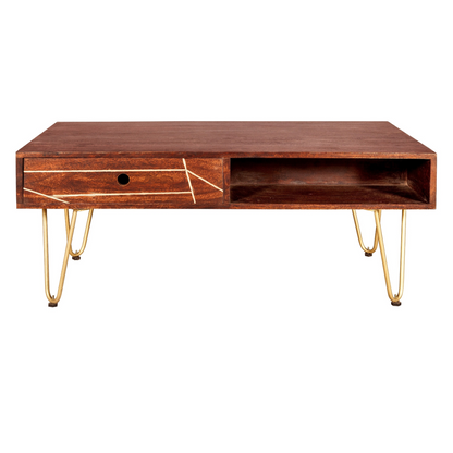 Dark Gold Rectangular Coffee Table With Drawer