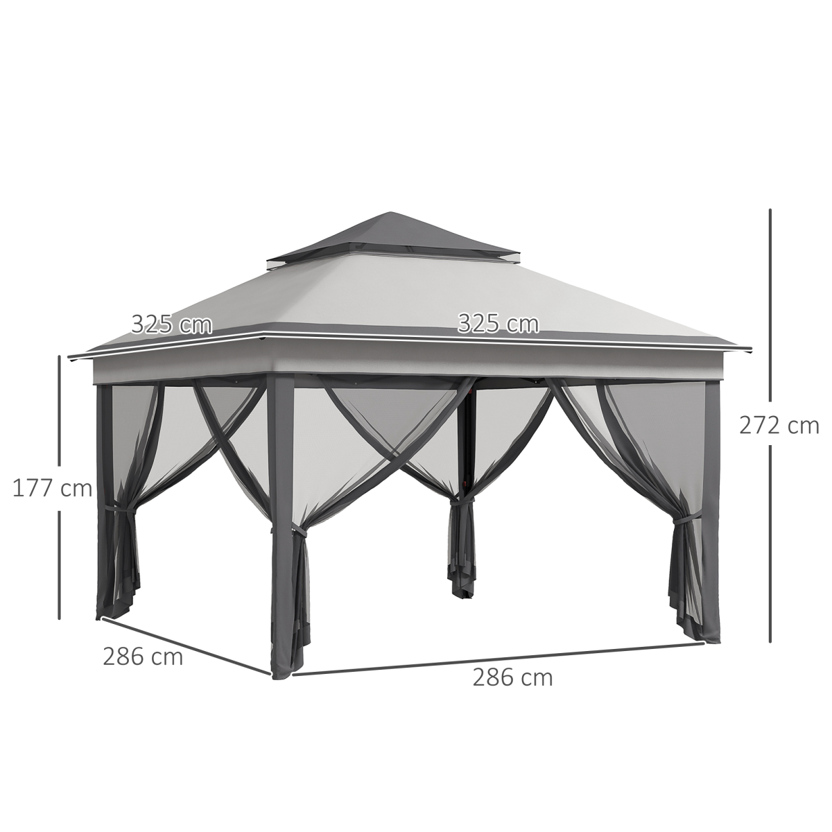Outsunny 3 x 3(m) Pop Up Gazebo Tent with Netting, Height Adjustable, Grey
