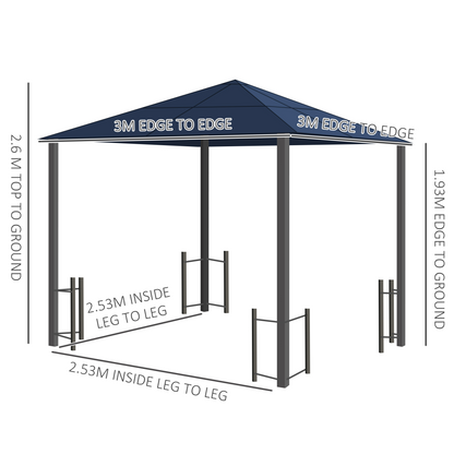 3m x 3m Outdoor Aluminium Alloy Gazebo w/ Curtains Dark Grey