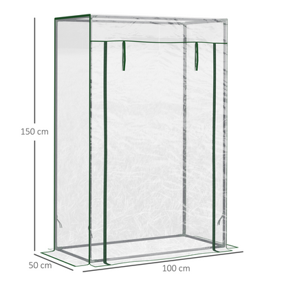 100x50x150cm Greenhouse Steel Frame PVC Cover with Roll-up Door Outdoor Green