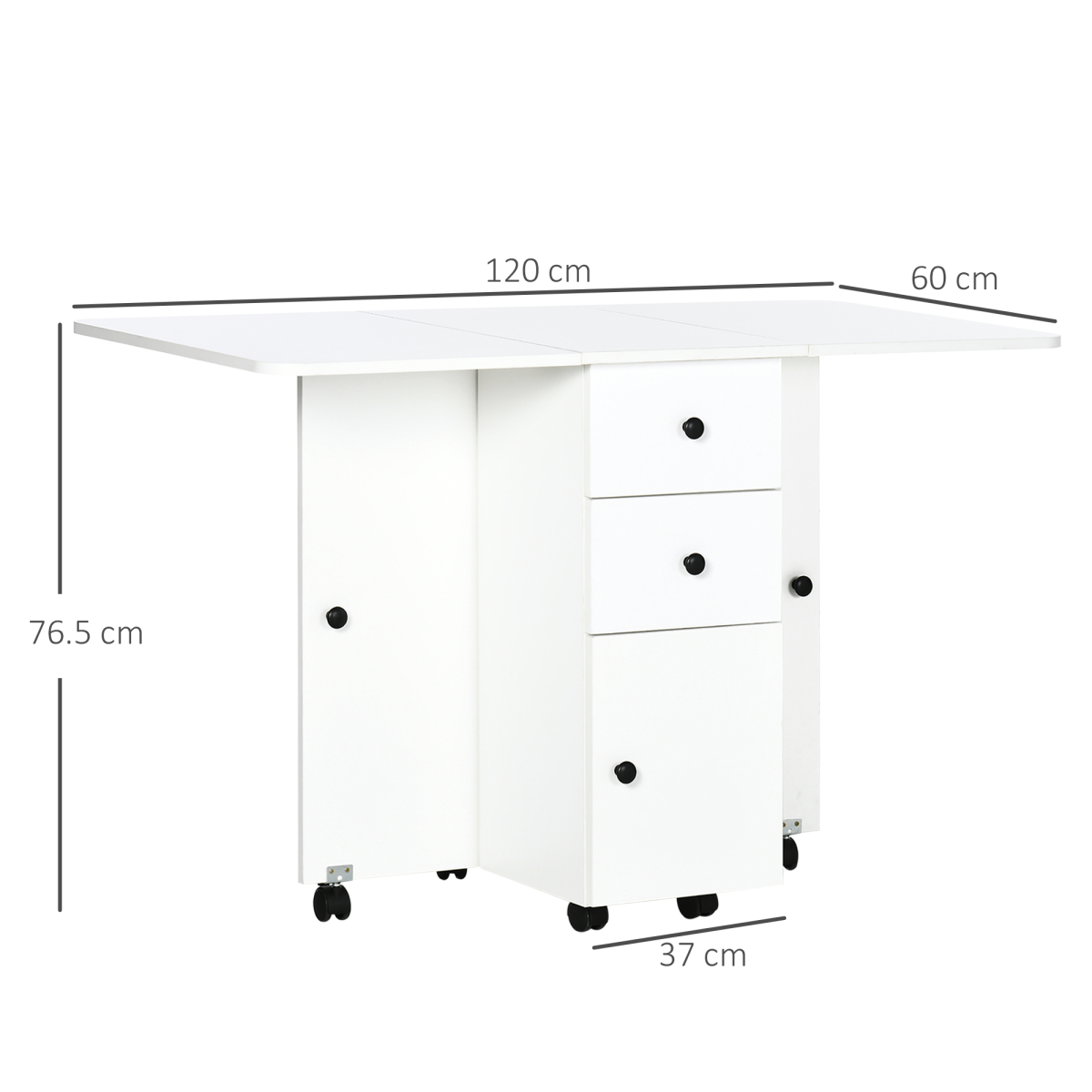 Folding Dining Table, Drop Leaf Table With Storage Drawers White
