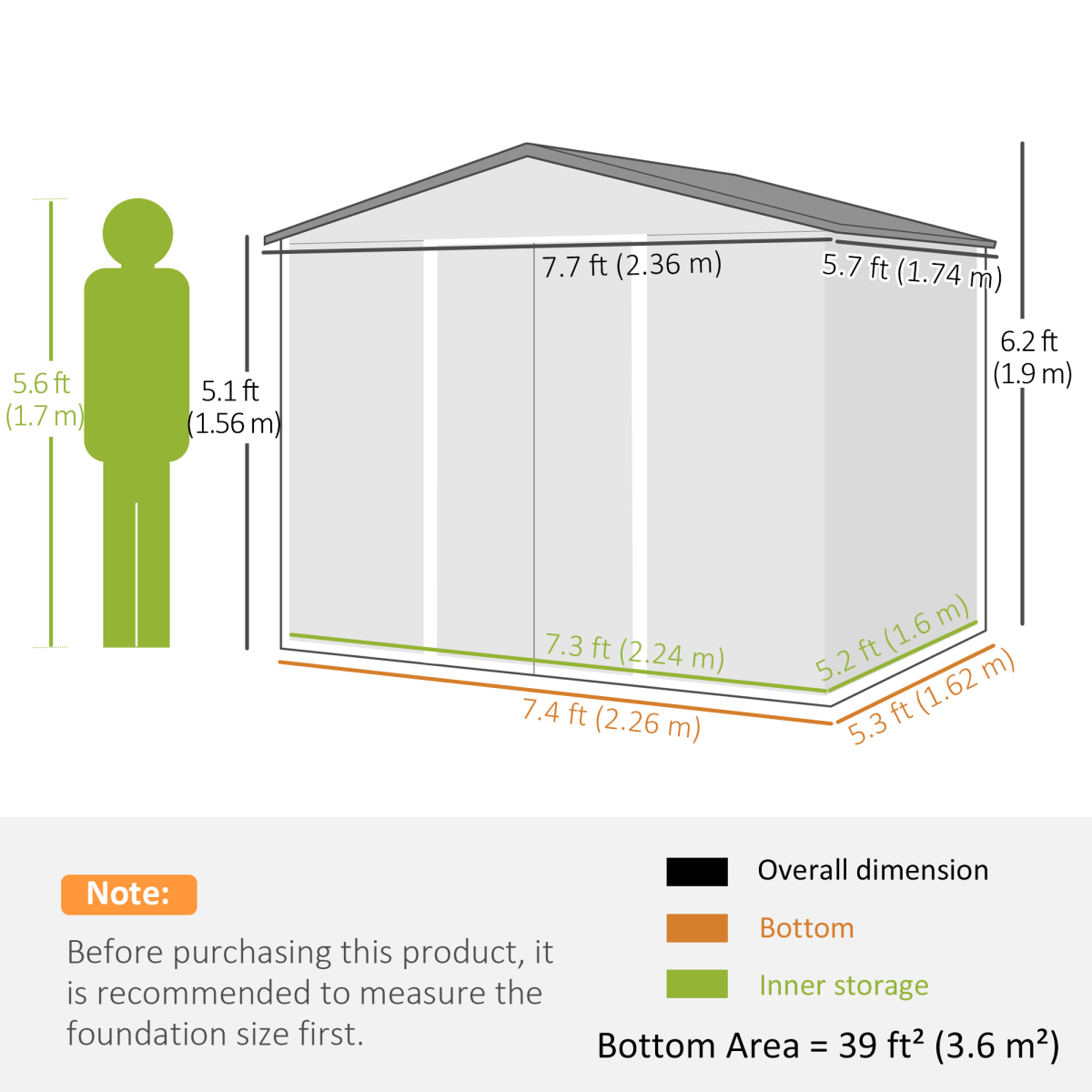Outsunny 8 x 6ft Garden Storage Shed w/ Double Sliding Door Outdoor Light Grey