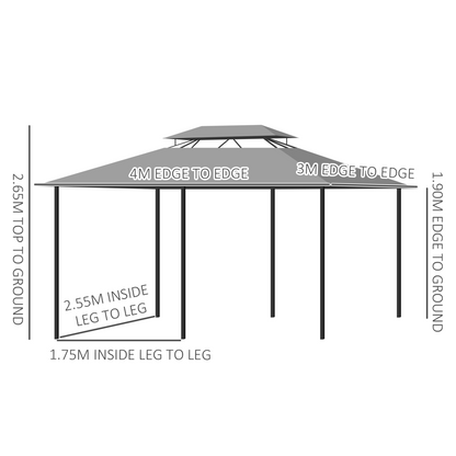 Outsunny 4m x 3(m) Outdoor 2-Tier Steel Frame Gazebo w/ Curtains Outdoor Garden