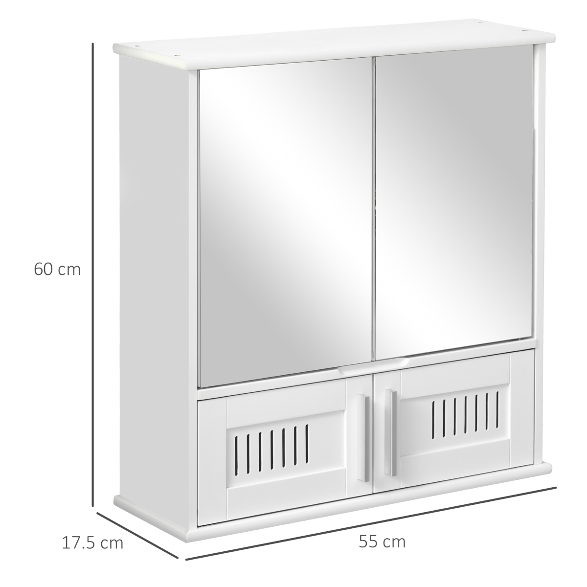 Bathroom Mirror Cabinet, Wall Mounted Storage Cupboard Double Doors White