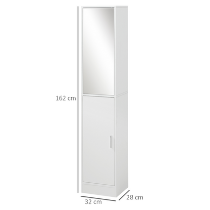 kleankin Tall Mirrored Bathroom Cabinet Tallboy Unit w/Adjustable Shelf White