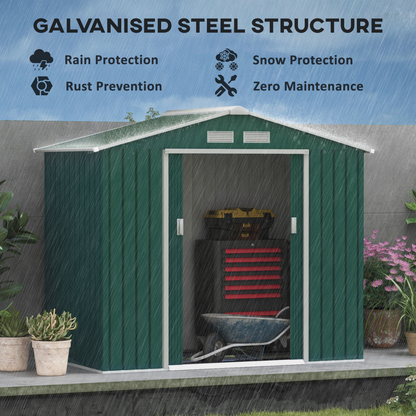 Outsunny Green Garden Shed with Locking Doors, Floor Foundation & Ventilation
