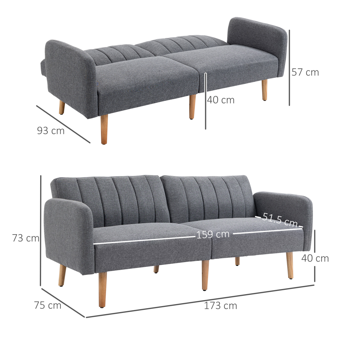 Two Seater Sofa Bed w/ Adjustable Backrest for Living Room, Guest Room