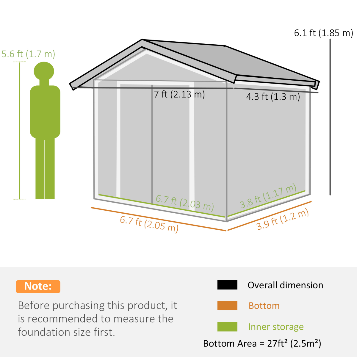 Light Green Garden Shed Storage with Locking Door, Floor Foundation, Air Vent