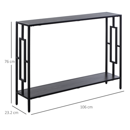 Console Table  2 Shelves MDF Steel Frame in Art Deco Square Style 76x106cm