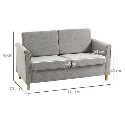 HOMCOM Double Seat Sofa Linen Upholstery Loveseat Couch w/ Armrests, Light Grey
