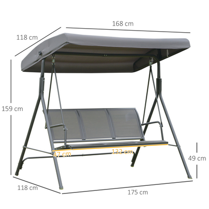 3 Seater Garden Swing Chair Grey Hammock Canopy Patio Outdoor Bench