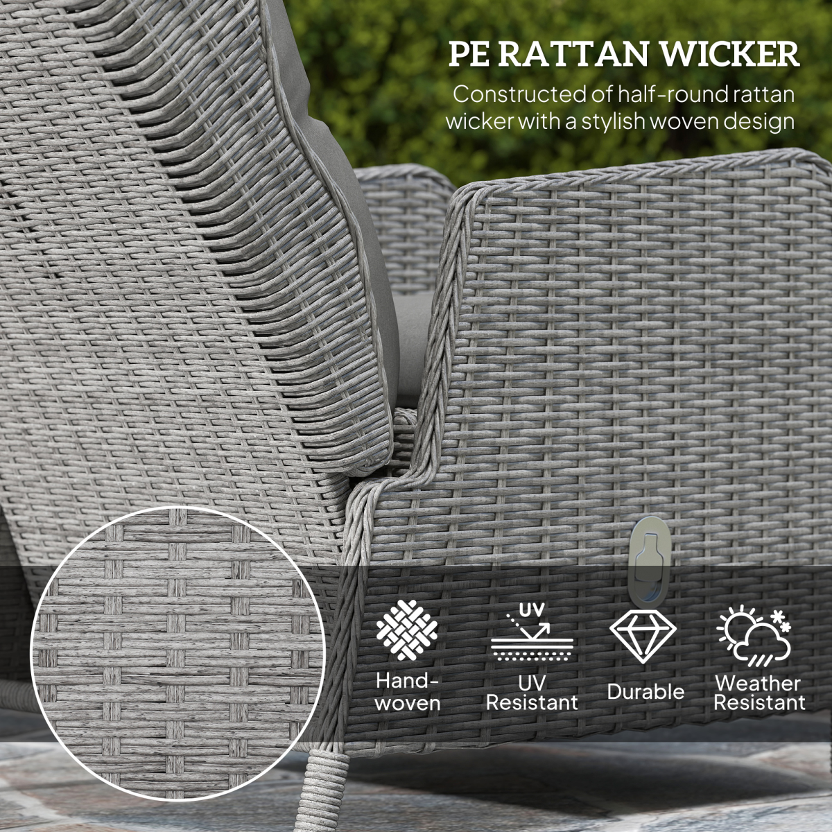 Outsunny Recliner Rattan Garden Furniture w/ Two-tier Table, Light Grey