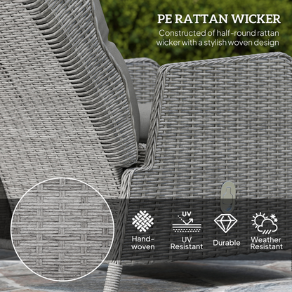 Outsunny Recliner Rattan Garden Furniture w/ Two-tier Table, Light Grey