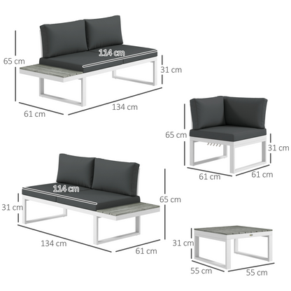 Outsunny 4 PCs Garden Set w/ 5-Level Recline Corner Conversation Sofa Set White