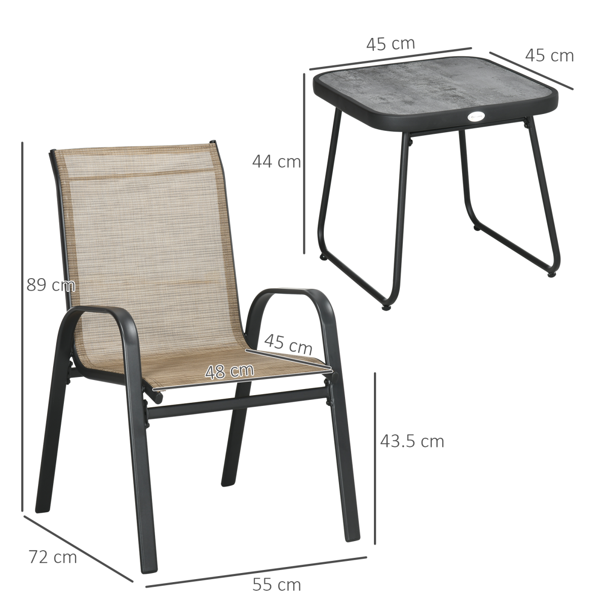 Outsunny 3PCs Bistro Set w/ Breathable Mesh Fabric & PSC Board Top Table, Brown