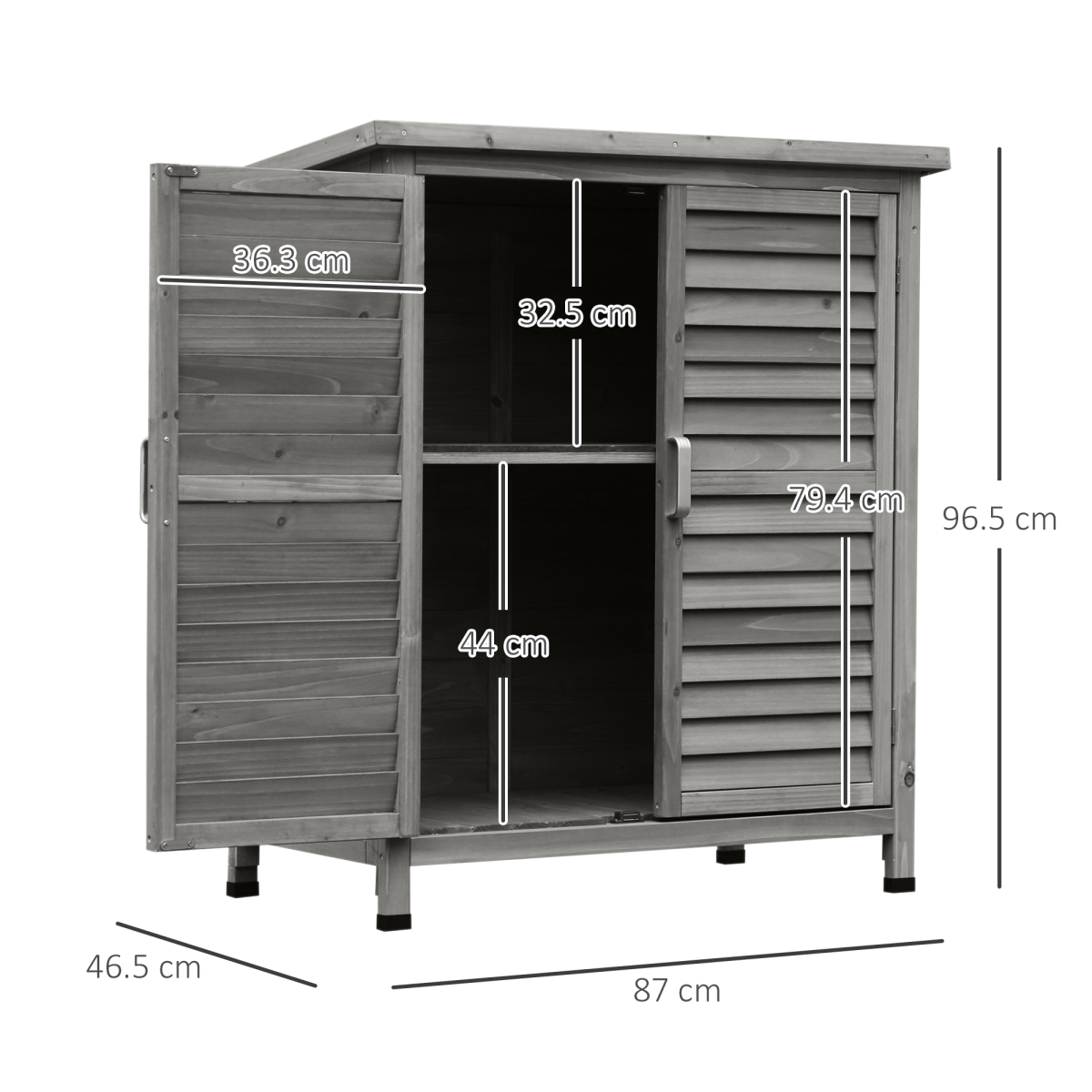 Solid Fir Garden Shed - 2-Door Unit, Grey, 87x46.5x96.5 cm