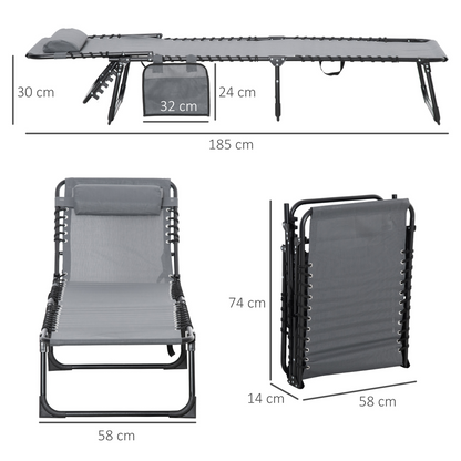 Portable Sun Lounger, Reclining Lounge Chair 5-position Adjustable Pillow Grey