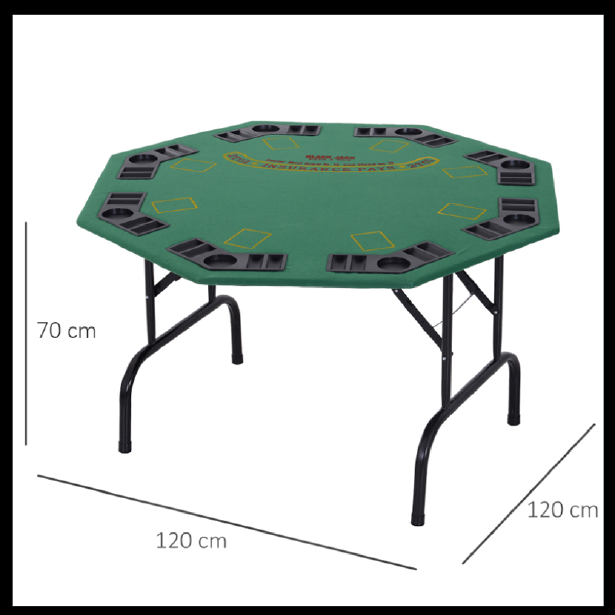 8 Player Folding Games Poker Table Chip Cup Holder Steel Base Felt  HOMCOM