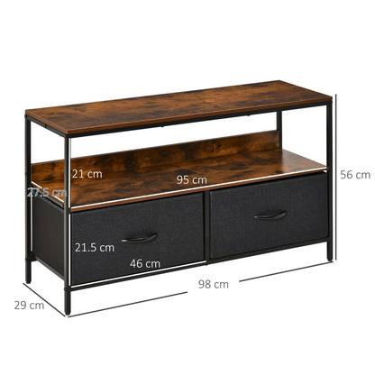 HOMCOM TV Cabinet, TV Console Unit 2 Foldable Linen Drawers, Rustic Brown