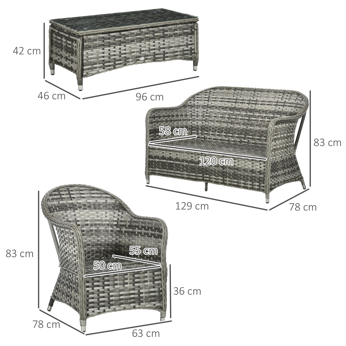 Outsunny 4 Pieces Rattan Sofa Set Outdoor Conservatory Furniture with Cushions