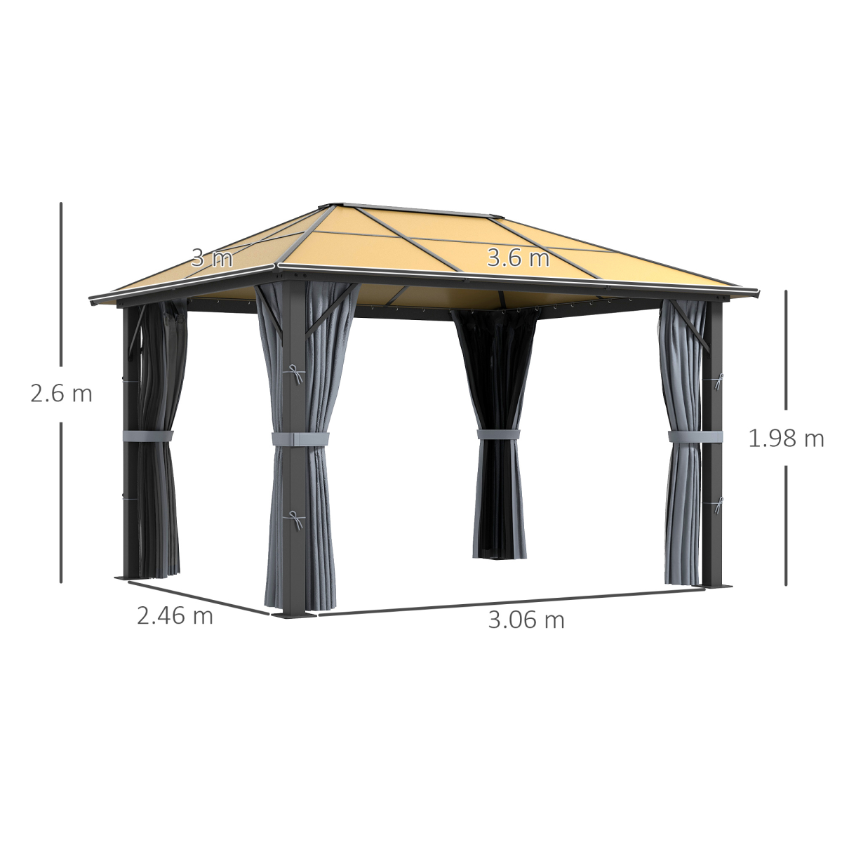 Outsunny 3 x 3.6m Hardtop Gazebo with Aluminium Frame and Curtains