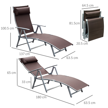 Outsunny Sun Lounger Recliner w/ Pillow Foldable 7 Levels Texteline Brown