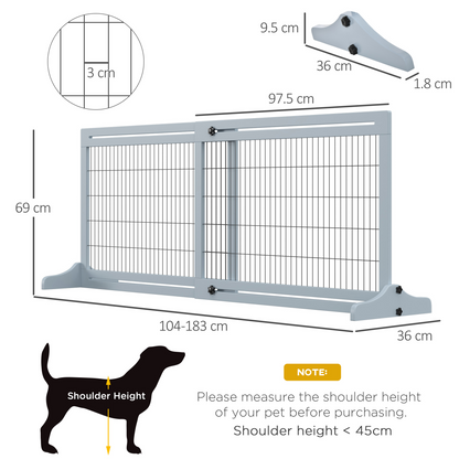 Adjustable Wooden Pet Gate Freestanding Dog Barrier for Doorway, Grey Pawhut