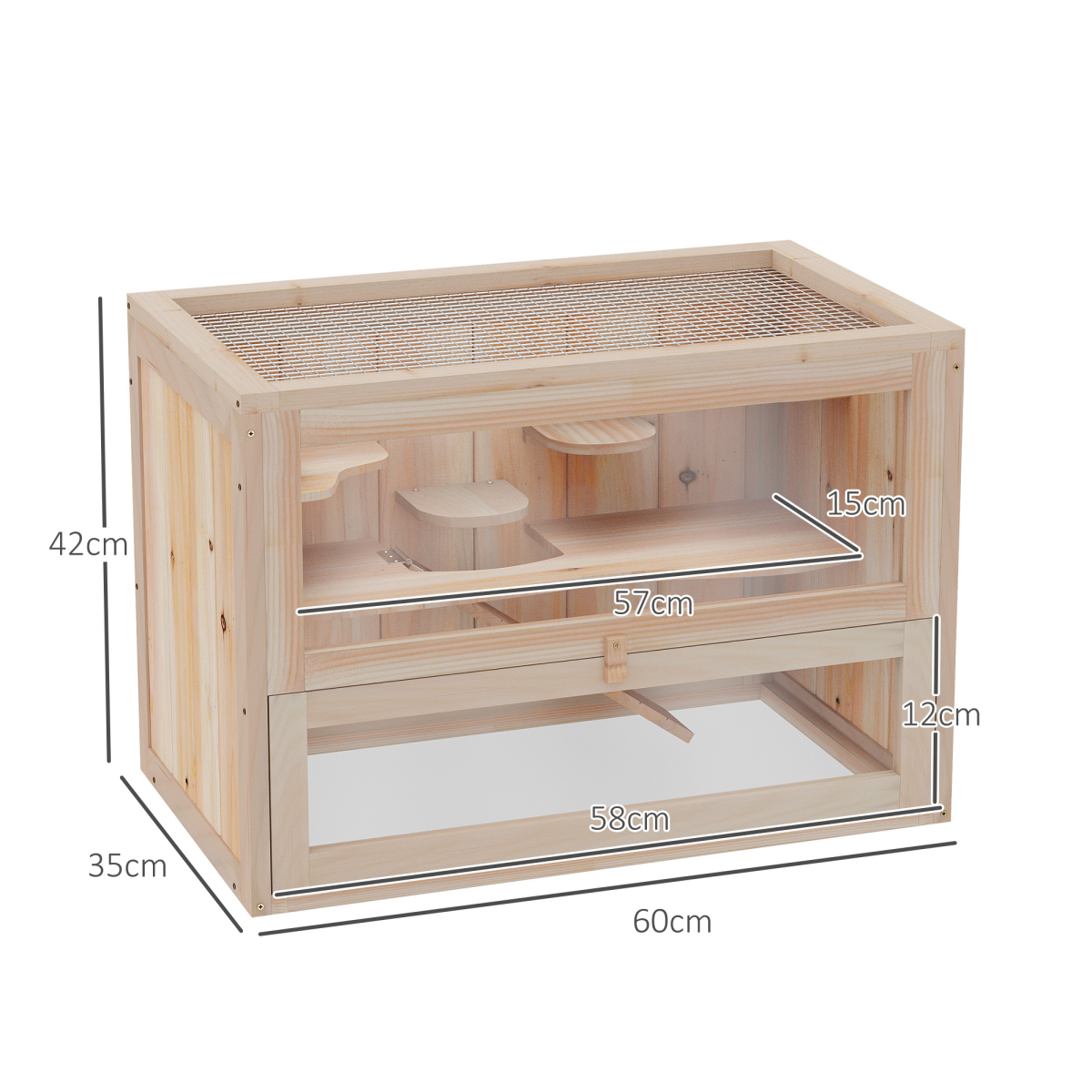 Wooden Hamster Cage Mice Rodents Hutch Small Animals 2 Levels 60x35x42cm