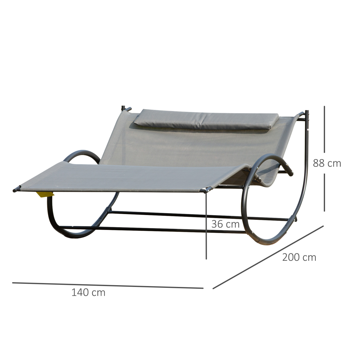 Double Hammock Chair Sun Lounger Swing Rock Seat Grey Rocker W/ Pillow Bed