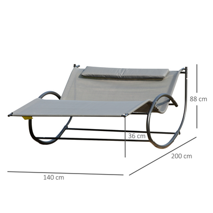 Double Hammock Chair Sun Lounger Swing Rock Seat Grey Rocker W/ Pillow Bed