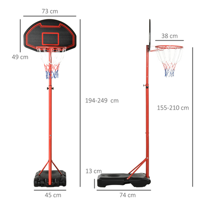 200-250cm Adjustable Basketball Hoop Backboard  w/ Wheels For Kids HOMCOM