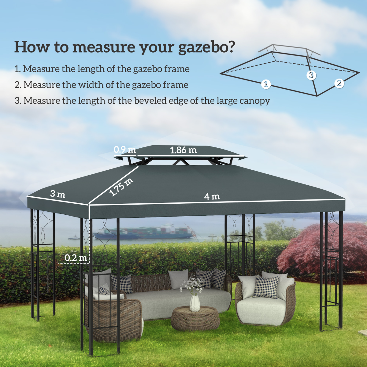 3x4m Gazebo Replacement Roof Canopy 2 (TOP ONLY)