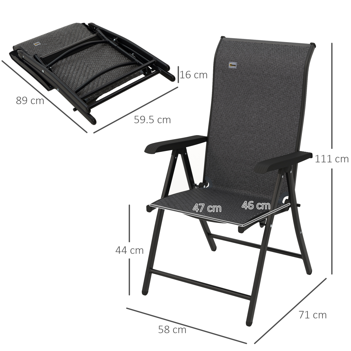 Outsunny Set of 4 Outdoor Rattan Folding Chair Set w/ Adjustable Backrest Grey