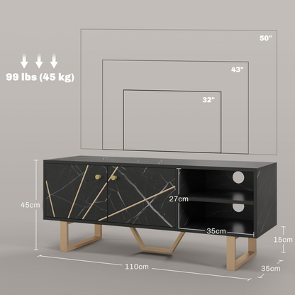 HOMCOM TV Unit for Living Room, TV Stand, Black Marble