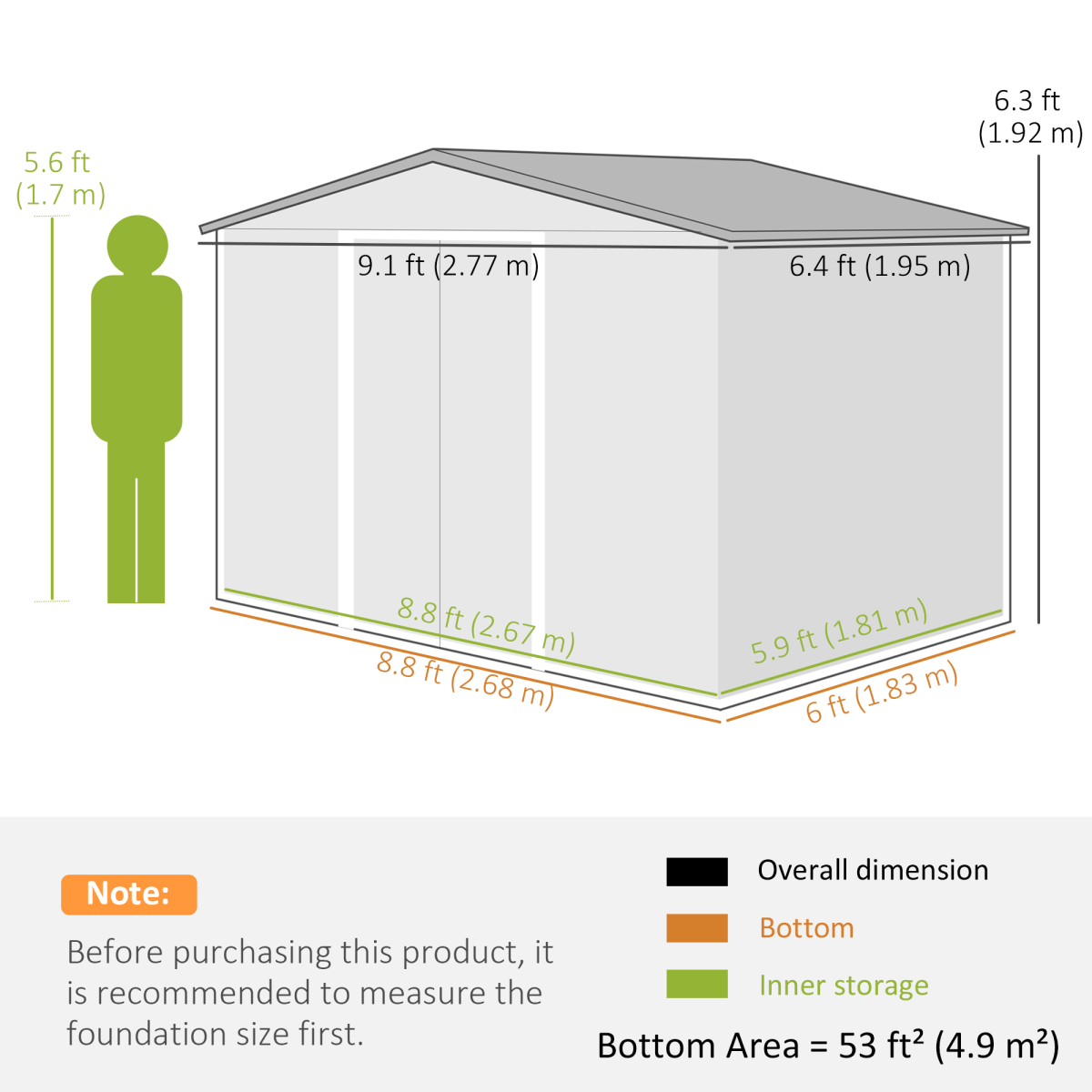 Outsunny Garden Shed with Double Locking Doors, Floor Foundation, Brown