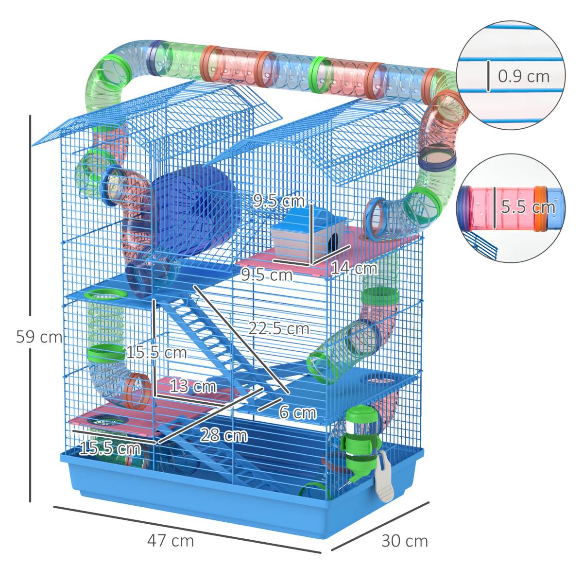 5 Tiers Hamster Cage Animal Travel Carrier Habitat W/ Accessories Pawhut