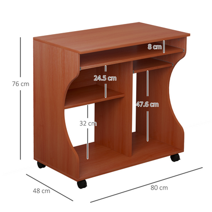 Computer Desk Laptop Writing Table Storage Shelf Workstation Wheels-Cherry Wood