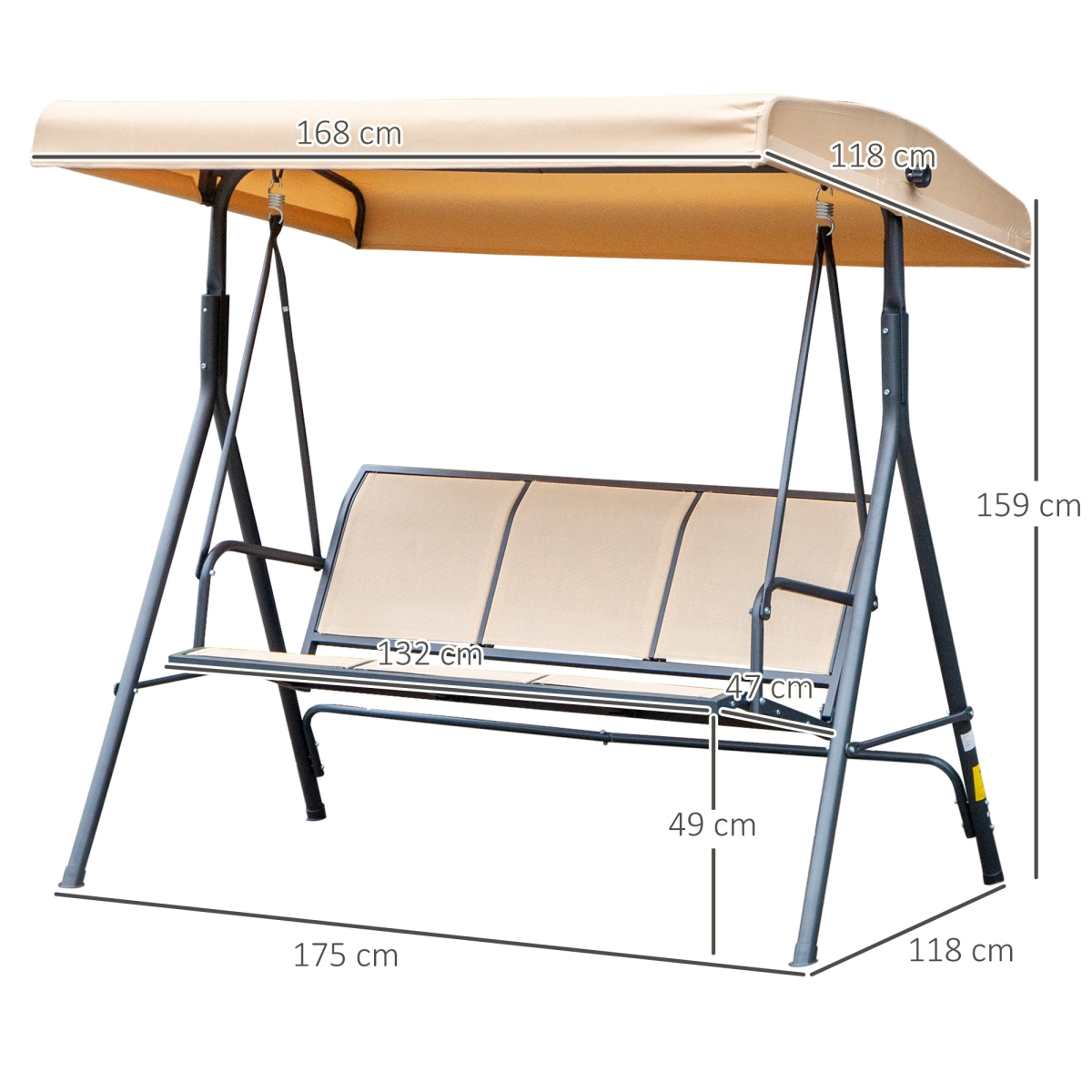 3 Seater Swing Chair Canopy Replacement Steel Frame - Beige
