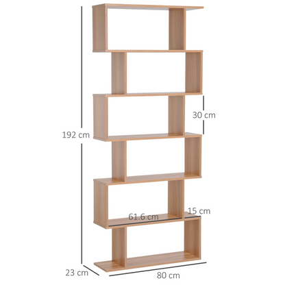 6-Tier Wooden S-Shaped Shelf Storage Unit Home Office Maple Colour