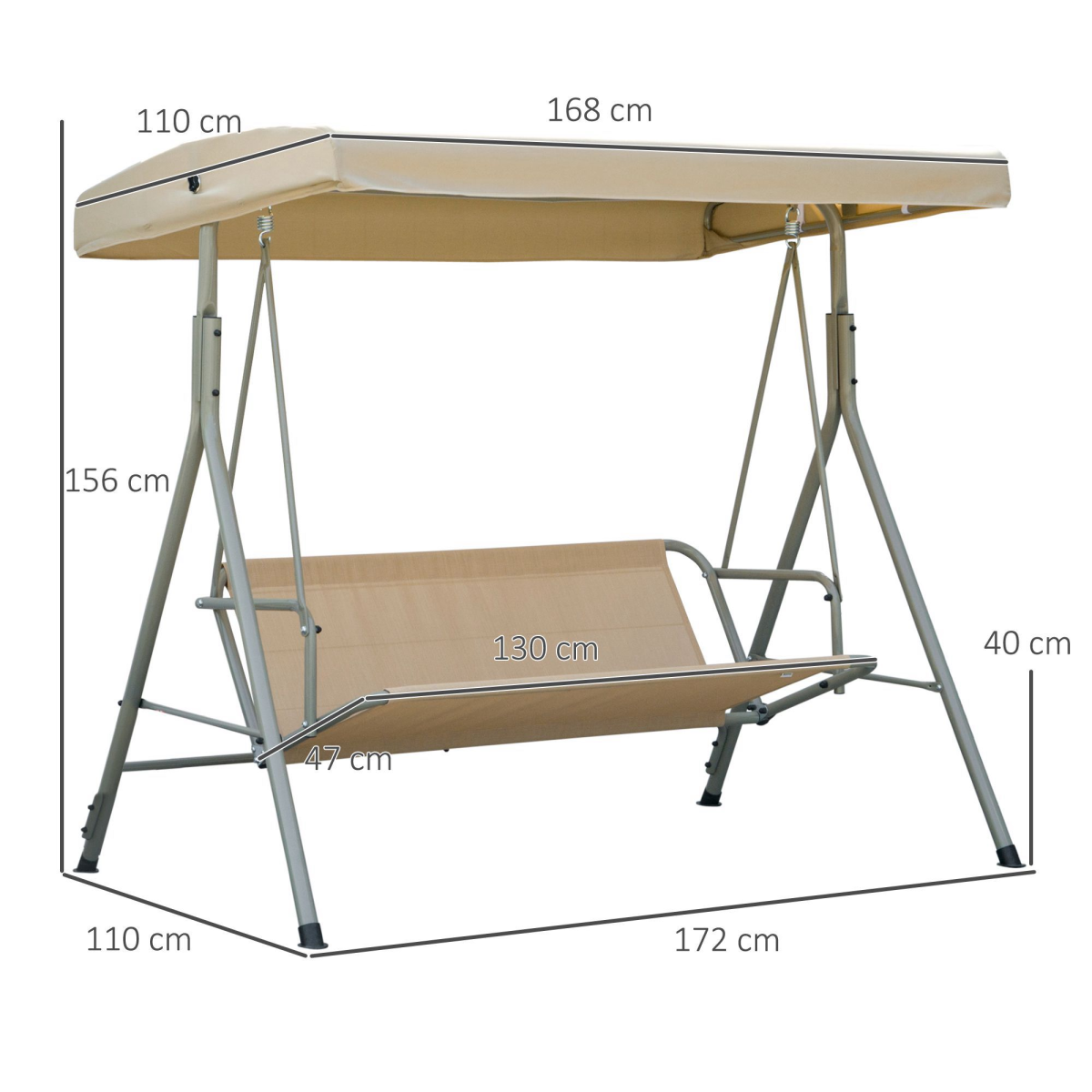 3 Person Porch Swing Chair Outdoor Lounge Bench Canopy Light Brown