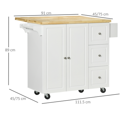 Drop-Leaf Kitchen Island on Wheels Utility Storage Cart with Drawers & Cabinet