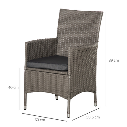 Outsunny 4PC Outdoor Rattan Armchair Wicker Dining Chair Set for Garden Grey