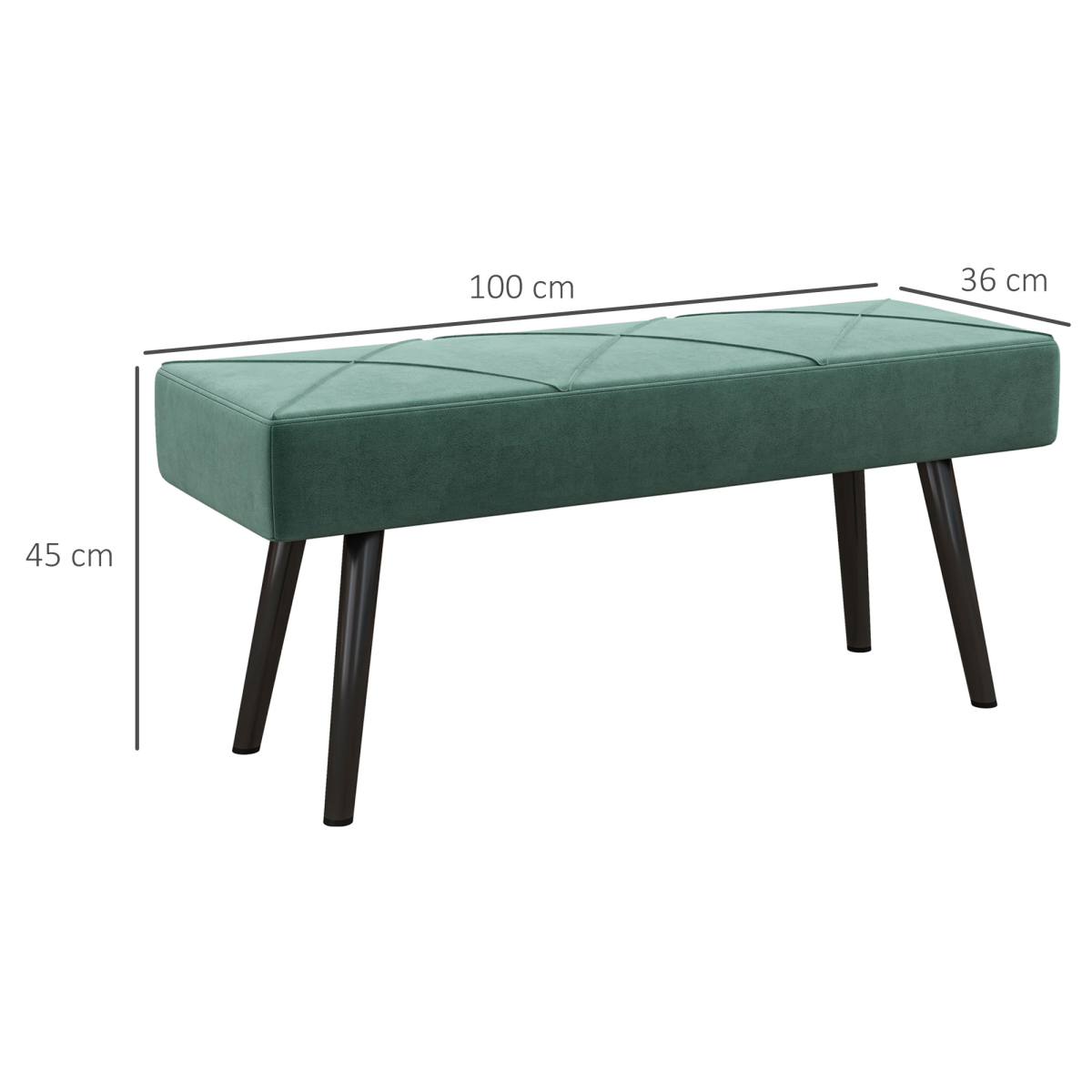 HOMCOM End of Bed Bench, Upholstered Hallway Bedroom with Steel Legs, Green